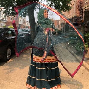 Indian Sharara Set In Bottle Green, Size 36 (S)